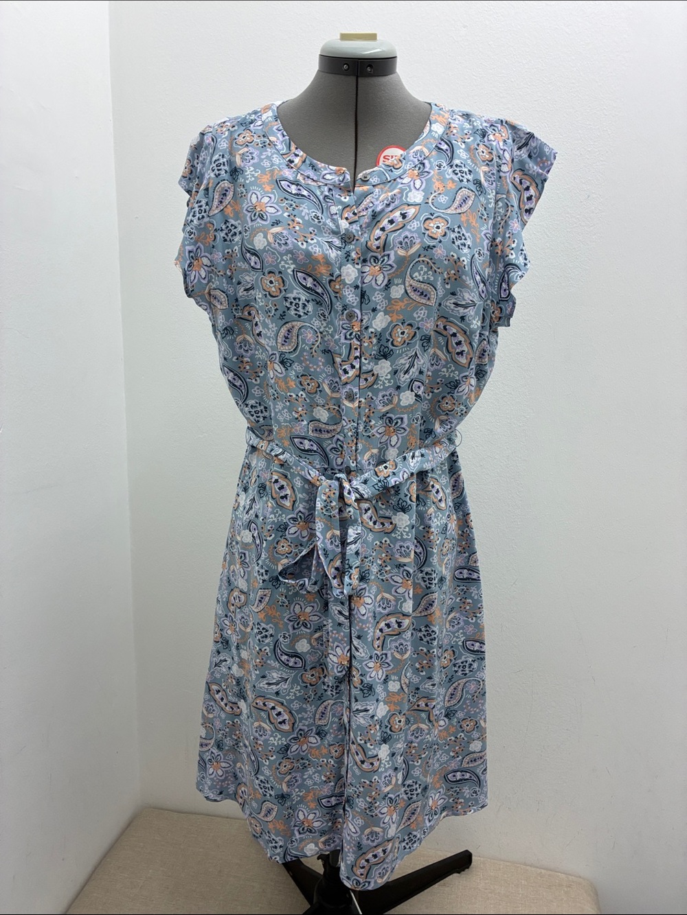 LOFT Light Blue Paisley Belted Midi Dress